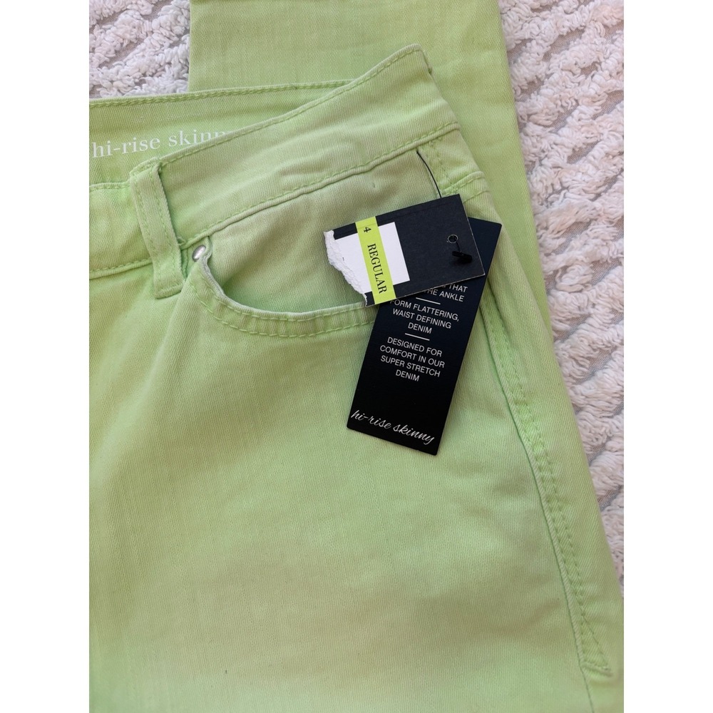 Crown & Ivy Women Hi-Rise Skinny Jeans Lime Green Size 4 NWT Super Stretch Ankle - Picture 2 of 4